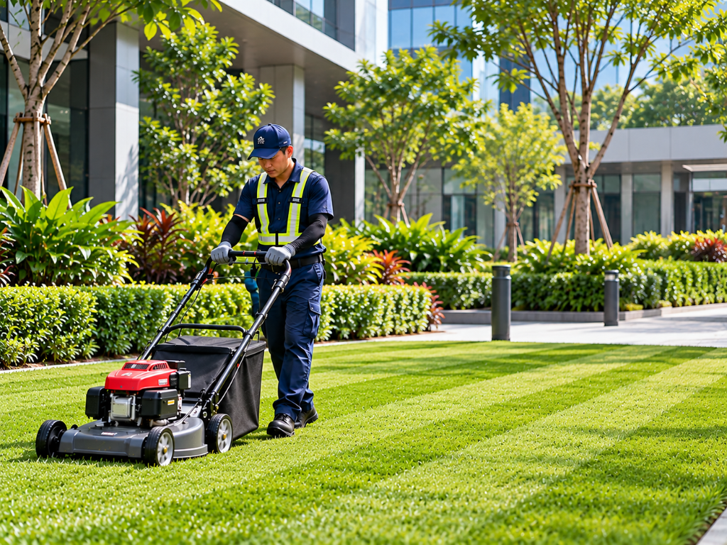 How often should commercial lawns be mowed in Singapore?
