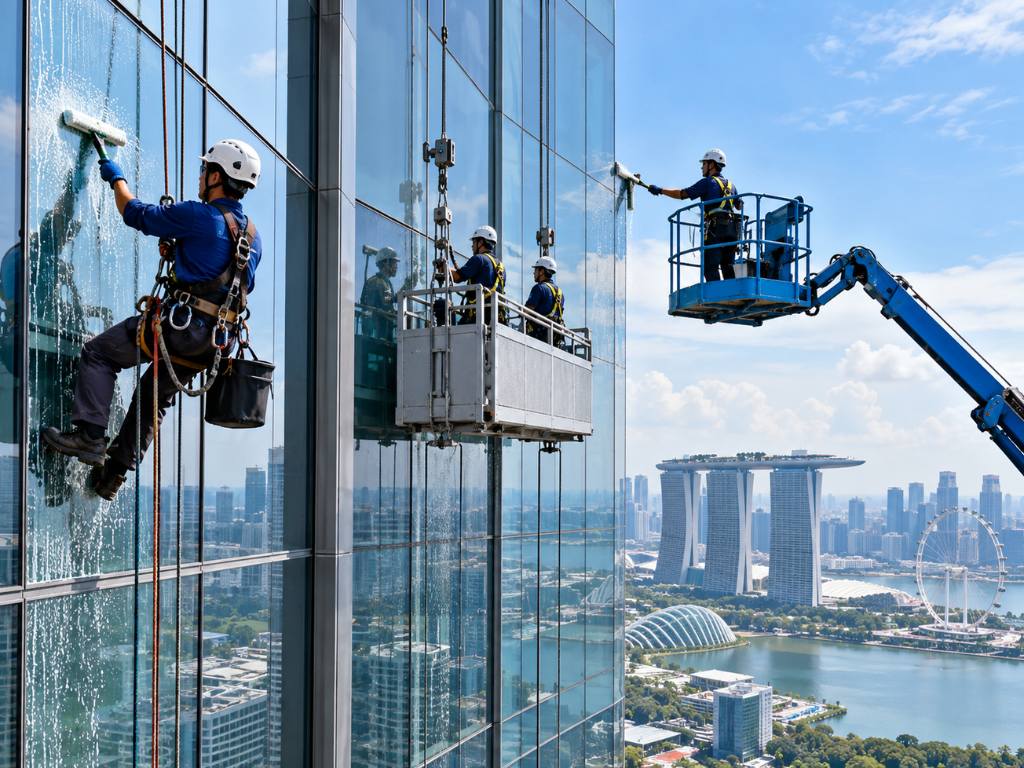 How are skyscraper windows cleaned in Singapore?
