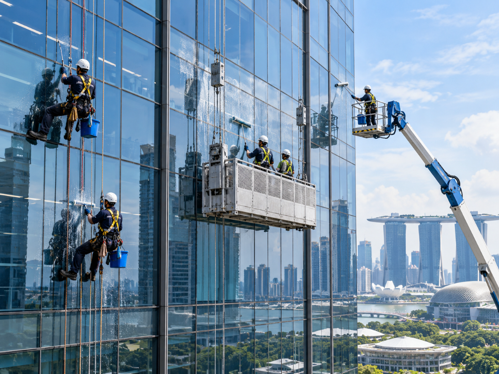 Rope Access Facade Cleaning Singapore vs Gondola & Boom Lift